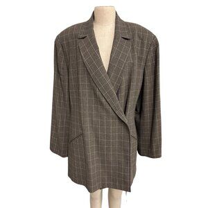 Anne Klein II Womens Brown Plaid Wool Blazer 24W Double-Breasted Tall Plus
